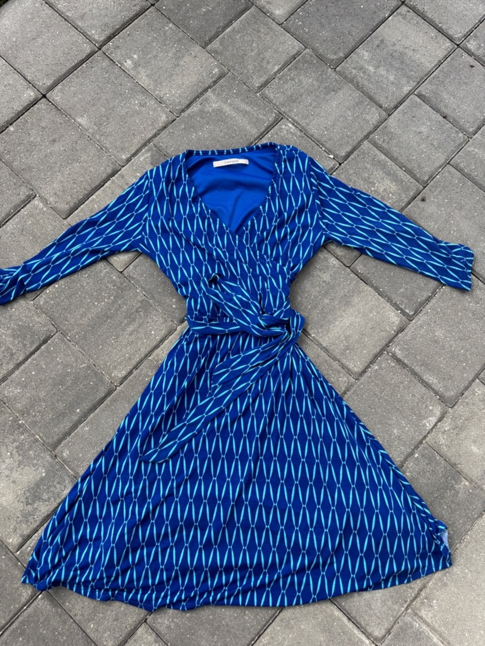 41 Hawthorn Royal Blue Geometric Wrap Dress 3/4 sleeves